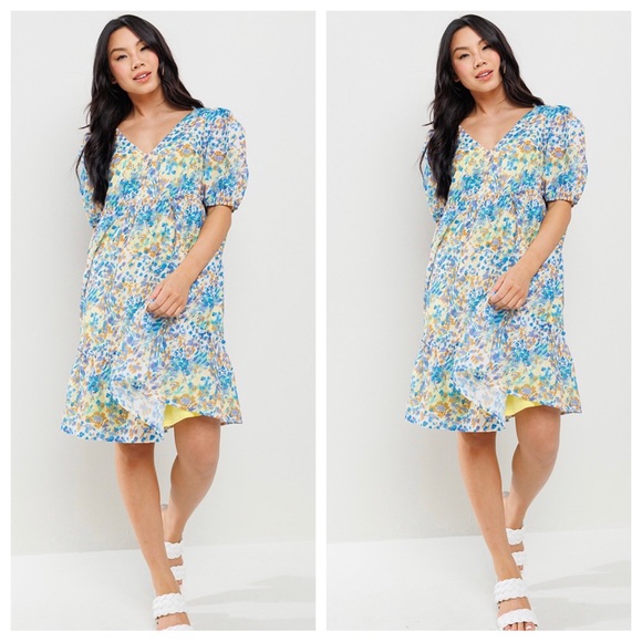 06 Boho Floral Woven V-Neck Tiered Dress - Picture 1 of 3